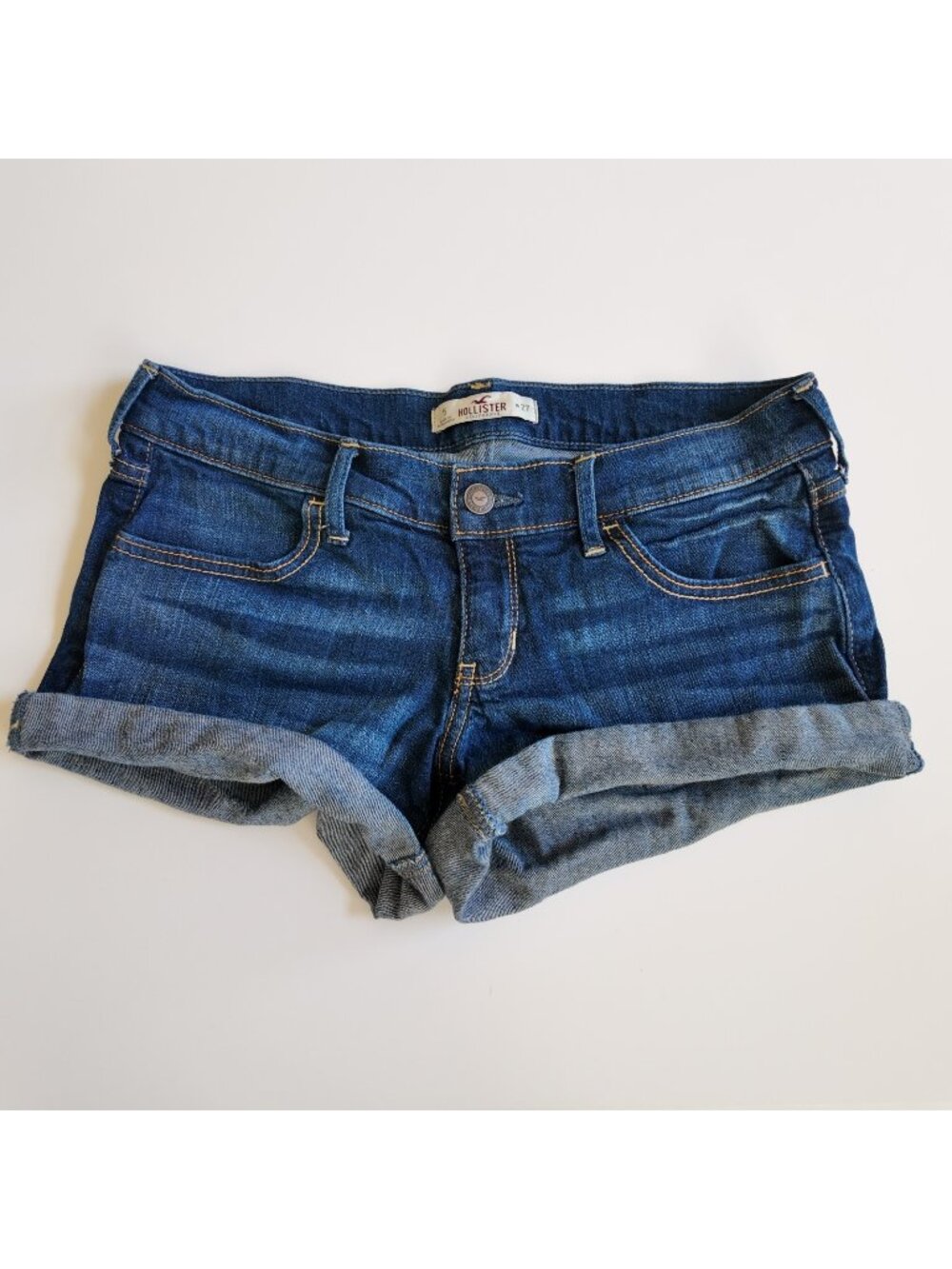 VTG Y2K Hollister Low Rise Denim Shorts Size 5 Dark Wash Cuffed Short Shorts